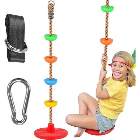 Balançoire d'arbre en corde d'escalade avec plateformes et balançoires à disque, accessoires de balançoire d'extérieur pour cour de jeux avec sangle de 1,5 m et crochets à pression