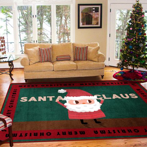 Tapis Noël 80x160cm Rouge Père Noël Lettres Vertes Antidérapant Salon Chambre Enfant Décoration Festive (1/4)