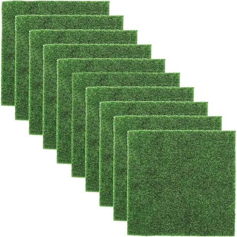 Lot de 10 tapis de gazon artificiel – 15x15 cm – Vert – Réutilisable – Intérieur et extérieur – DIY et jardin miniature (1/5)