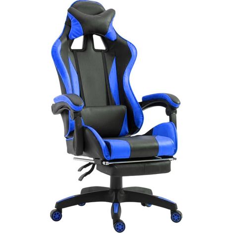 Sedia da Gaming Ergonomica 66x60x134 cm con Poggiapiedi in Similpelle Blu (1/3)