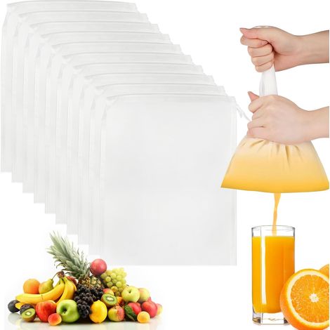 10 Sac à Lait Végétal, Filtre Mousseline Nylon, Cordon de Serrage, Pour Fromage, Jus, Café (1/5)