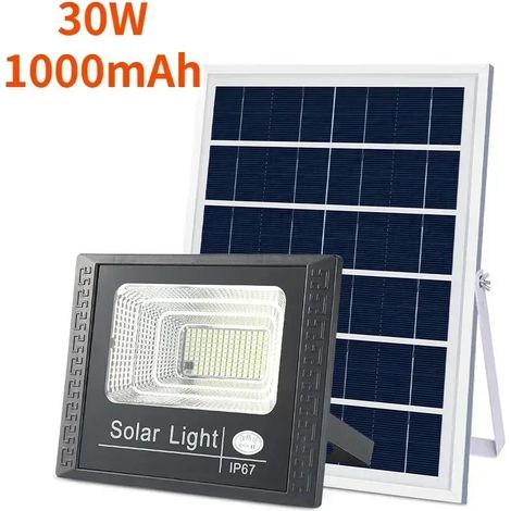 Projecteur solaire LED (30 W, 1000 mAh) étanche IP67 pour jardin extérieur, avec variateur d'intensité et télécommande (1/5)