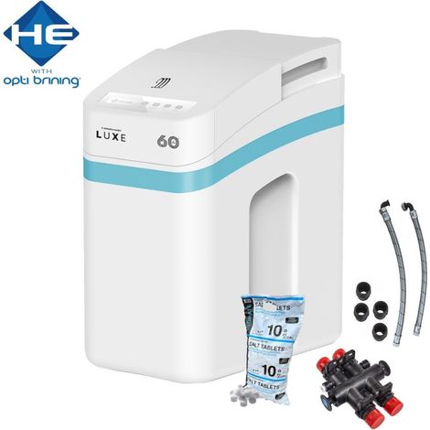 Monarch LUXE HE FreeFlow Water Softener Gravity Fed System 15mm Hoses +10Kg Salt