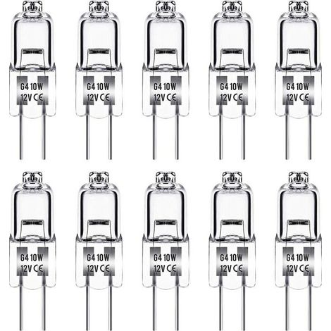 Ampoules halogènes G4 12V 10W 3000K blanc chaud – 150 lm, dimmables, pack de 10 (1/5)