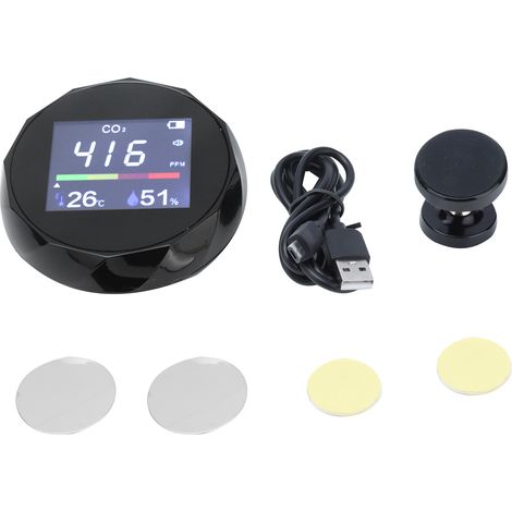 Wandmontierter Luftqualitätsdetektor mit CO2-, Temperatur- und Feuchtigkeitsmessung sowie USB-Ladeanschluss – Schwarz (1/5)