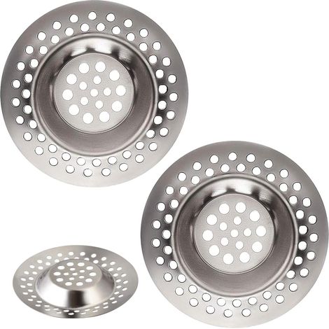 Lot de 2 bondes d'évier en acier inoxydable à double fonction, anti-obstruction et attrape-nourriture pour cuisine, salle de bain, douche, bonde d'évier de rechange universelle (7 cm/3 cm) (1/5)