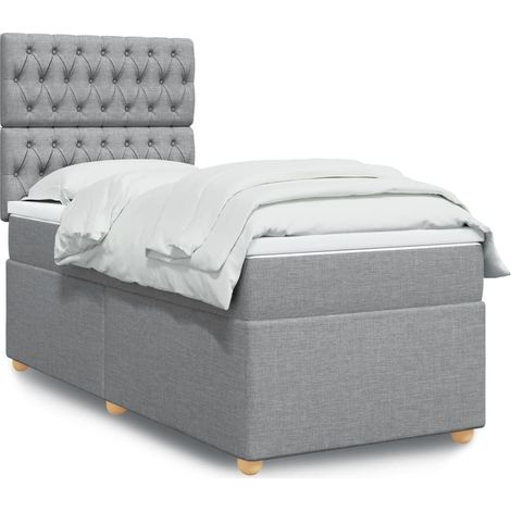 Boxspringbett mit Matratze Hellgrau 90x200 cm Stoff