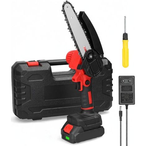 Scie d'élagage électrique portable 21 V 6 pouces, petite scie à chaîne pour fendre le bois, moteur à balais, outil de travail du bois à une main pour la coupe dans le jardin et le verger (1/5)