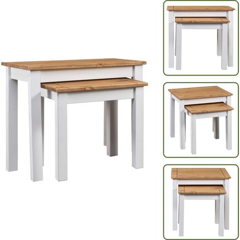 Tables gigognes 2pcs Blanc Bois pin massif Assortiment Panama - Table Basse - Table D'appoint - Tables Gigognes - Meubles Rustiques - Mobilier Design (1/5)