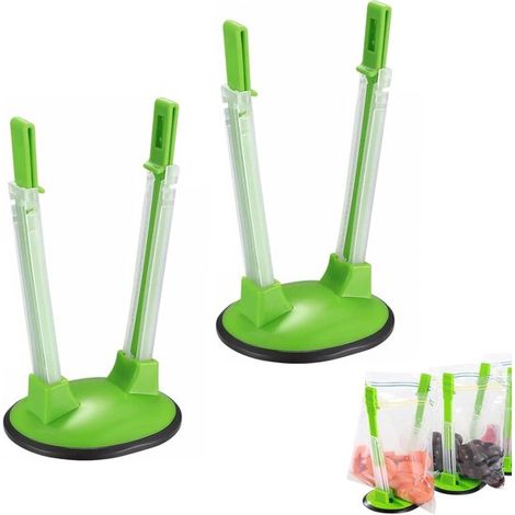Soporte ajustable de 2 piezas para bolsas de conservación, rejilla de plástico para preparación de alimentos, para congelador, sándwiches, preparación de comidas, bolsas de almacenamiento - Verde (1/5)