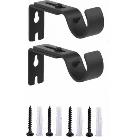 Juego de 2 soportes de pared ajustables negros para barra de cortina de metal resistente (1/5)