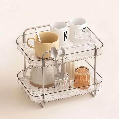 Porte-tasses à 2 niveaux avec bac d'égouttage amovible pour bar à café et cuisine-AquaForge (1/5)