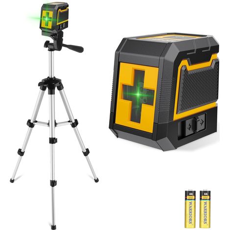 Niveau Laser,Laser Chantier Autonivelant avec Trepied,Lazer Niveaux à Ligne Croisée Verte Pour Accrocher des Tableaux,Décoration,Carrelage Intérieur et Extérieur,2 x Batterie (1/5)