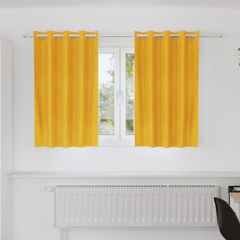 Curtains 2 pcs Mustard yellow 140 x 140 cm Velvet vidaXL (1/5)