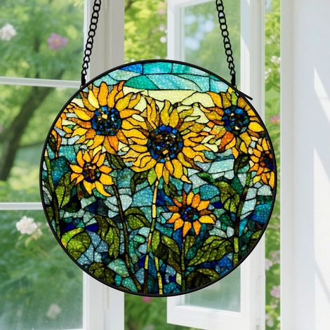 12.5cm Suspension en vitrail pour fenêtre – Attrape-soleil floral pour porte, jardin et terrasse – Décoration et idée cadeau pour Noël, la fête des Mères et les anniversaires – Pour femmes, mamans, gr (1/5)