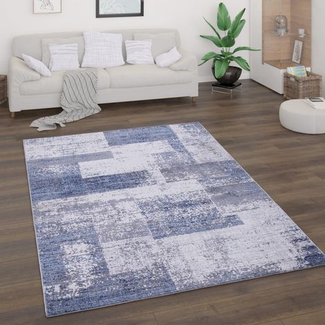 Paco Home Teppich Wohnzimmer Kurzflor Vintage Abstrakt Modern Geometrisch Rautenmuster 200x280 cm, Blau 2