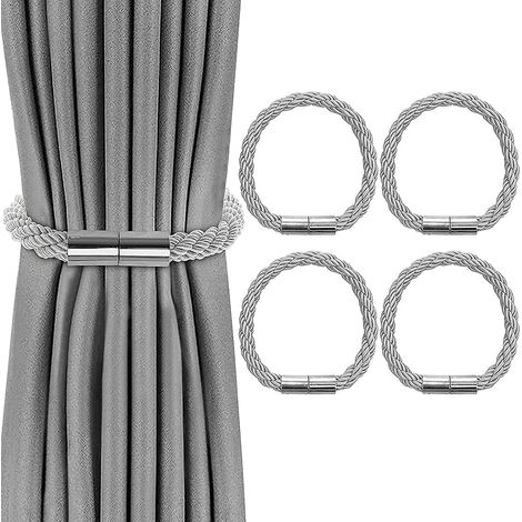 Lot de 4 rubans décoratifs pour rideaux, attaches et clips pour rideaux, couleur argent, pour la décoration de la maison et du bureau. (1/5)