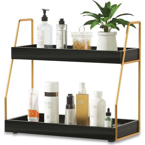 2Stk Badezimmer Tisch Organizer Holz 2 Etagen, Multifunktionale Regale für Make up Gewürze Küche Schlafzimmer Schminktisch, Platzsparende Aufbewahrung (1/5)