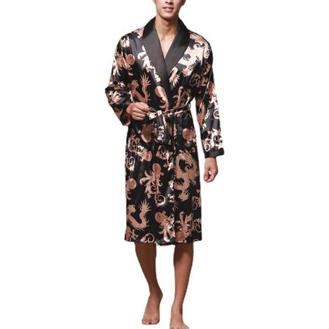 1 peignoir kimono, col en V, poches avant, ceinture amovible, satin doux et respirant, pour homme (1/5)