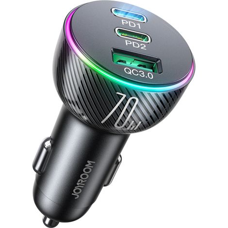 Caricabatterie per auto con presa accendisigari, 3 porte USB e 2 porte USB-C 70W - Nero (1/5)