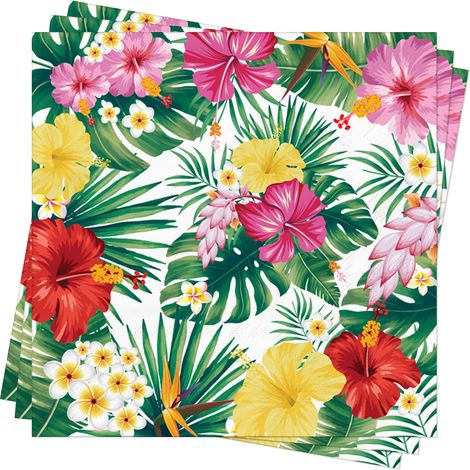 Lot de 80 serviettes en papier jetables pour fête d'été - Décorations de table - Motif feuille de palmier - Accessoires de fête de piscine - 33 x 33 cm (1/5)