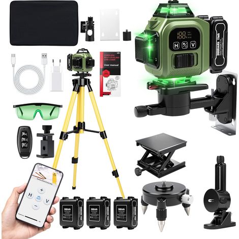 Niveau Laser Avec Trepied, Vertniveau Laser Chantier Autonivelant 360° x 4, 4D 16 Lignes Lazer Niveaux NuméRique Avec 3 x 3600mAh Batterie (1/5)