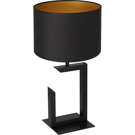 Lampe table noire métal E27 abat-jour or 45cm Luminex