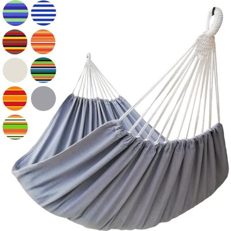JSSEVN-Hamac 2 Places avec Toile 200x100cm Pour 2 Personnes,Charge 250kg Pour Jardin d'interieur/Exterieur Gris (1/5)