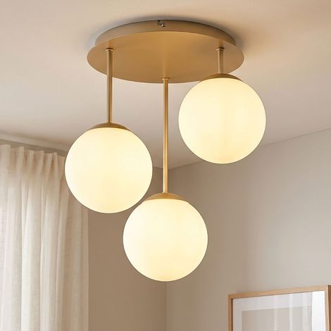 LED Deckenleuchte Deckenlampe Wohnzimmerlampe 3-flammig Champagner Glas Ø 34 cm (1/5)