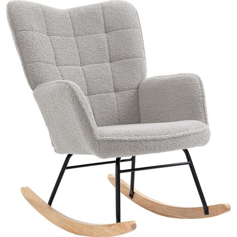 Fauteuil à bascule rocking chair revêtement bouclette structure en acier 71 x 98 x 101 cm Gris clair (1/5)