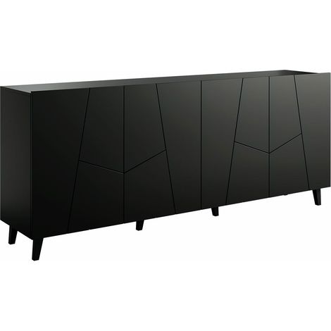 Buffet Charlotte 180, Noir, 83x201cm, Le nombre de portes: 442cm, MDF, Stratifié