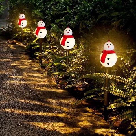 Luminaire Solaire Chemin Noël - Figurine Bonhomme De Neige LED Étanche - Pour Jardin Extérieur Terrasse - Lot De 5 (1/5)