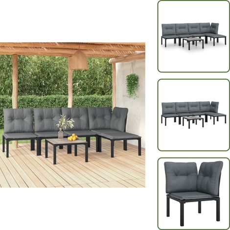 Salon de jardin 6 pcs noir et gris résine tressée - Salon De Jardin - Mobilier De Jardin - Set De Salon - Table Basse - Chaises De Jardin