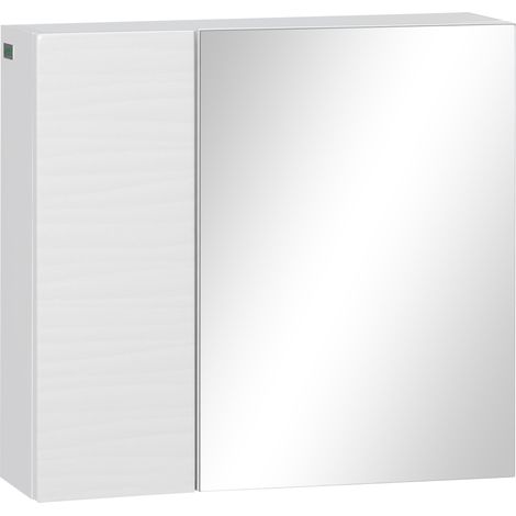 Armadio a Specchio 4 Ripiani 48x15x45 cm in Truciolato e Vetro Bianco (1/5)