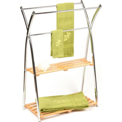 Porte serviettes en bambou avec 2 étagères (1/4)