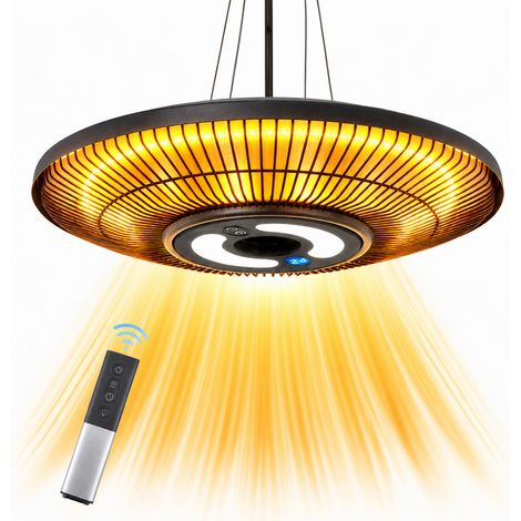 GBLY 2000-W-Heizstrahler mit LED-Beleuchtung 42 cm Durchmesser IP65 wasserdicht 24-Stunden-Timer Fernbedienung und Touchscreen Schwarz Geeignet für Terrassen Balkone Wohn- und Schlafzimmer (1/5)