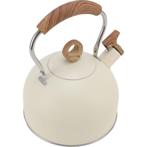 Bouilloire Sifflante, Résistante à la Rouille, 2,5 Litres, avec Poignée en Bois pour la Cuisine (Beige)