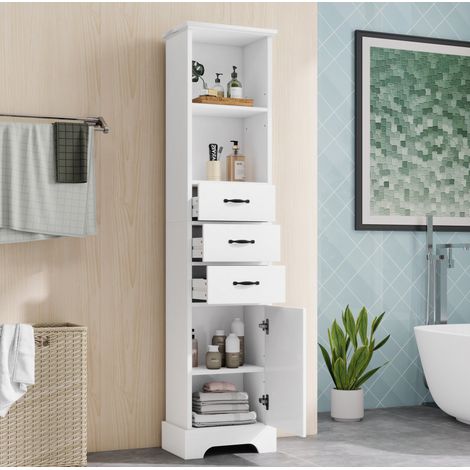 Columna de baño 38x26x172,5 cm de MDF blanca con almacenaje ajustable – MEUBLIV (1/5)