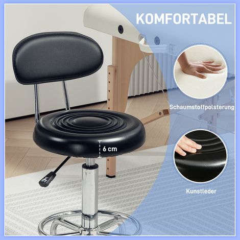 Tabouret noir pivotant et réglable à roulettes, dossier en similicuir, repose-pieds inclus, pour coiffeuse (1/4)