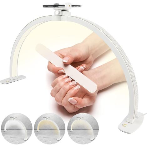 Professionelle Halbmond-Wimpernlampe, faltbare Wimpernverlängerung, 38W dimmbare LED, einstellbare Helligkeit in drei Farben 3000 bis 6000K (Weiß mit Diamanten) [Energieklasse A] (40CM)