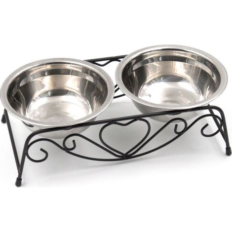 Gamelle Double Bols en Acier Inoxydable + Distributeur d'eau Auto pour Chien Chat Chiot Animaux dômestiques-Fei Yu