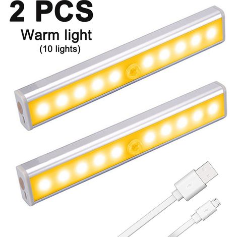 Lampe De Placard Sans Fil - Capteur De Mouvement Infrarouge - Batterie Rechargeable Intégrée - Éclairage Sous Meuble - 2 Pièces (1/5)