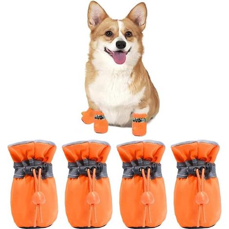 Set di 4 scarpe protettive per animali domestici, impermeabili e antiscivolo, con strisce riflettenti e lacci regolabili, per attività (1/5)