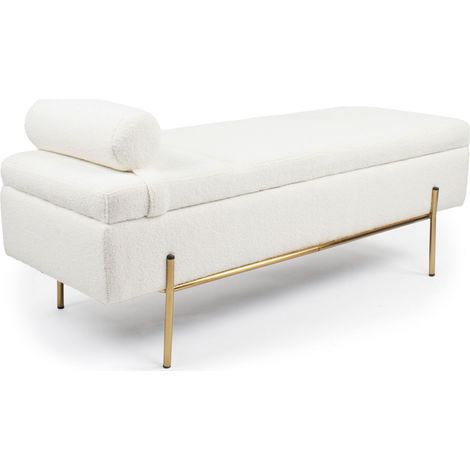 Banquette-coffre moderne Hepburn L140cm Tissu bouclette Blanc (1/5)