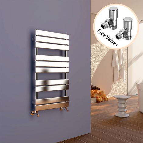 ELEGANT 1000 x 500 Modern Designer Flat Panel Heated Towel Rail Radiator + Angled Radiator Valves (1/5)