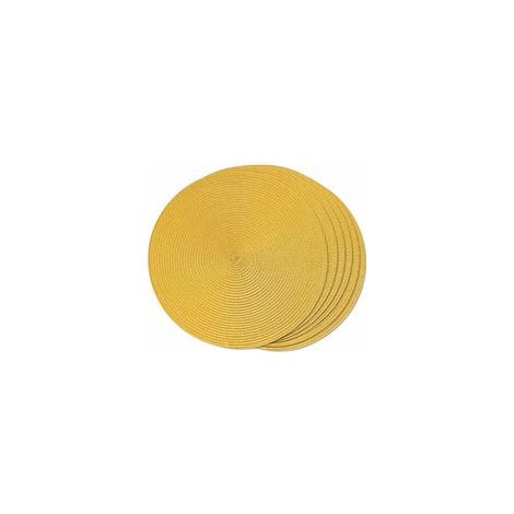 Lot de 6 sets de table ronds tressés jaunes, antidérapants et lavables, 38 cm. (1/5)