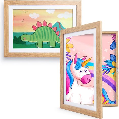 Lot de 2 Cadre Pour Dessin Enfant à Changer Format Cadre Photo A4, En MDF Dessiner Collage de photos Couleur bois (1/5)