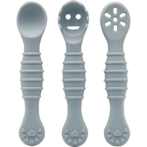 Cuillère D Apprentissage - Silicone Alimentaire - Pour Bébé À Partir De 4 Mois - Collier Flexible - Lot De 3 (1/5)