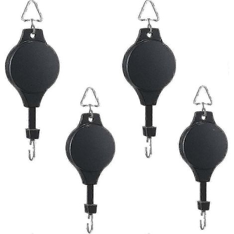Lot de 4 poulies rétractables pour plantes, crochets et suspensions réglables pour plantes et paniers à fleurs suspendus. (1/5)
