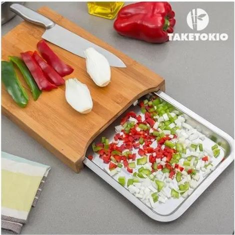 Tabla cortar bambu + bandeja 35x25 cm